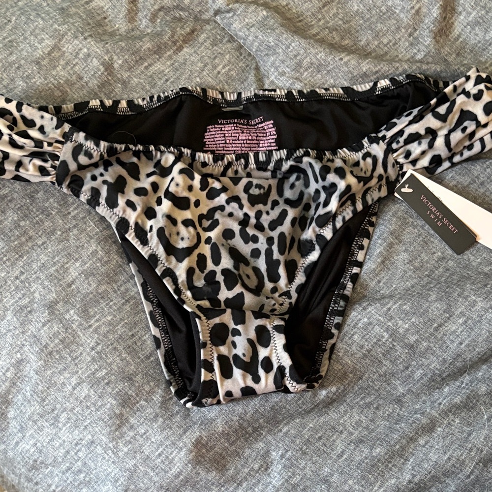 Victoria's Secret Black and Gray Animal Print Bikini Bottom
